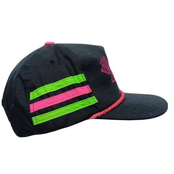 Pocono Raceway 3 Stripe Cap Hat Black Neon Pink Green Canvas Racing Race Vintage - Picture 3 of 13
